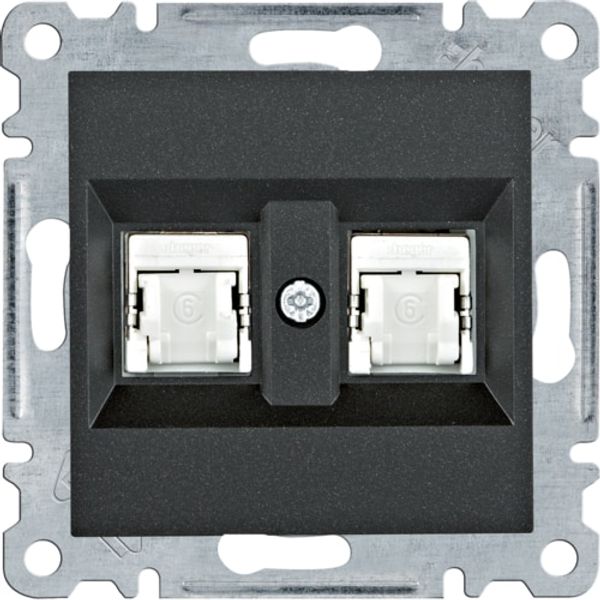 Dual RJ45 socket - black image 1