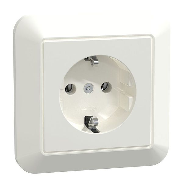 SCHUKO socket outlet with full cover plate, screw lift terminals, polar white glossy, 1-M image 1