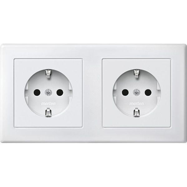 SCHUKO double socket, touch protection, plug-in terminals, polar white, M-SMART image 1