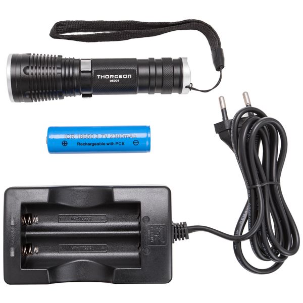 LED Flashlight 10W 800Lm IP44 (30x115mm) + 18650 accumulator 1x2300mAh THORGEON image 3