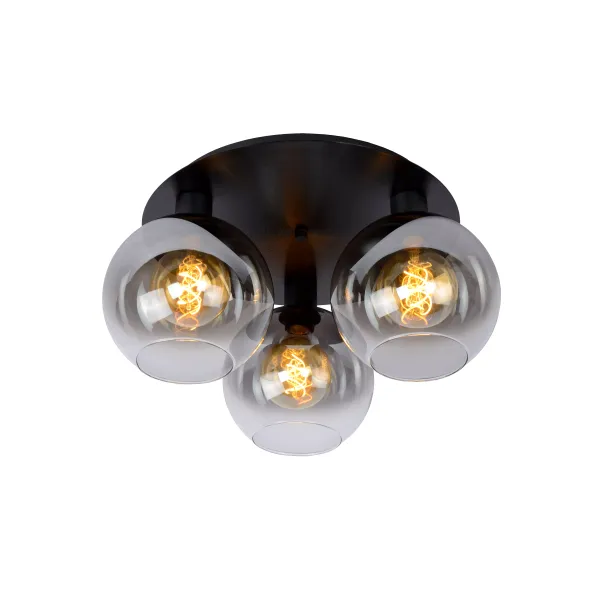 Lucide MARIUS - Flush ceiling light - 3xE27 - Black image 1