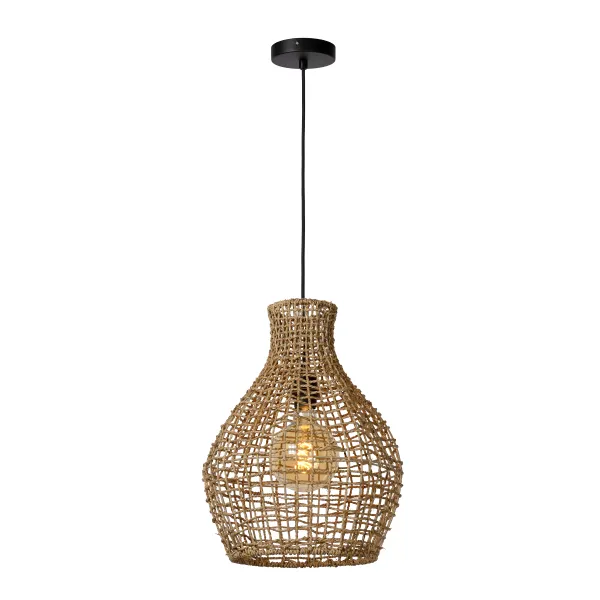 Lucide ALBAN - Pendant light - Ø 35 cm - 1xE27 - Light wood image 1