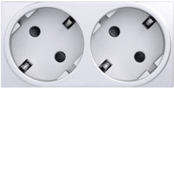 Double socket Schuko with childprotection for trunking Aluminium image 1