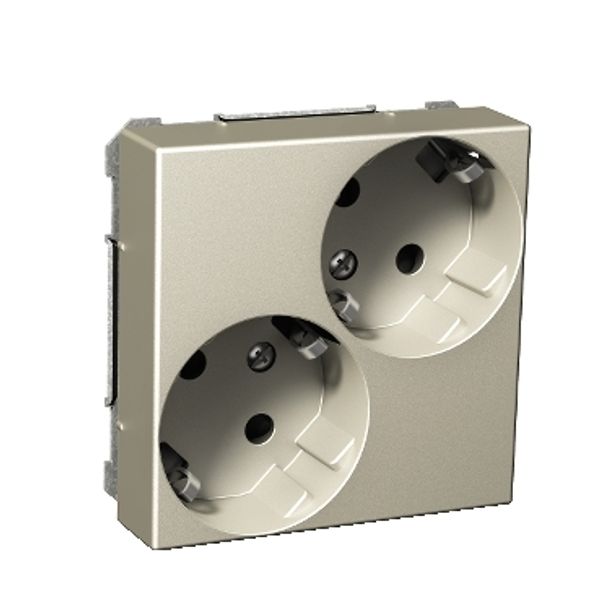 Exxact double socket-outlet diagonal earthed screwless metallic image 2