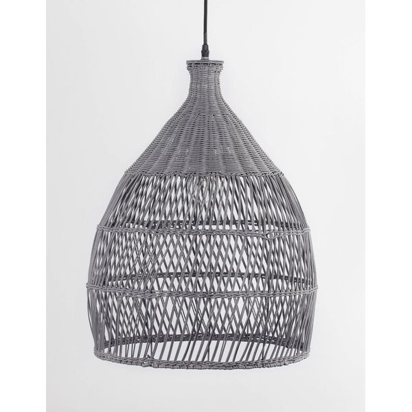 Gray Rattan  Black Fabric Wire & Base  LED E27 1x12 Watt 230 Volt  IP20 Bulb Excluded   D: 42 H1: 54.5 H2: 250 cm Adjustable height image 1