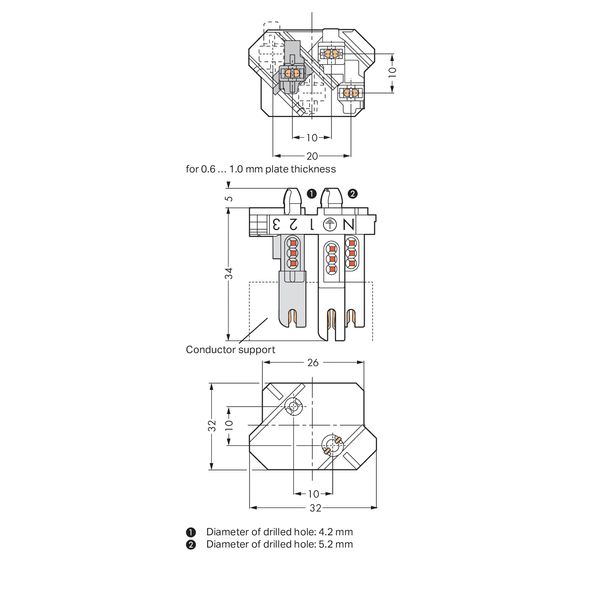 Female connector without ground contact with snap-in mounting feet whi image 4