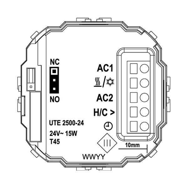 UP room controller, RAL9010 glossy 55x55, 5-30C, AC 24V, triac output, switchable 5 actuators each 3W, change-over input, TA 3.5K, LED displays image 3