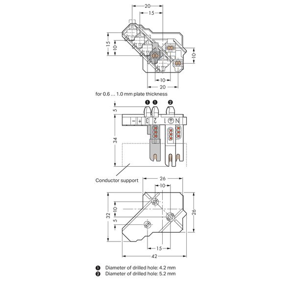 Female connector without ground contact with snap-in mounting feet whi image 2