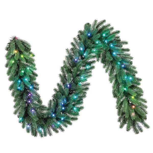 Twinkly Pre-lit Garland – 50 RGB LED, Regal 9ft Garland, Green Wire, Plug Type C image 1