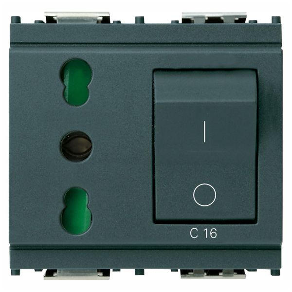 2P+E 16A P17/11 outlet+C16 CB grey image 1