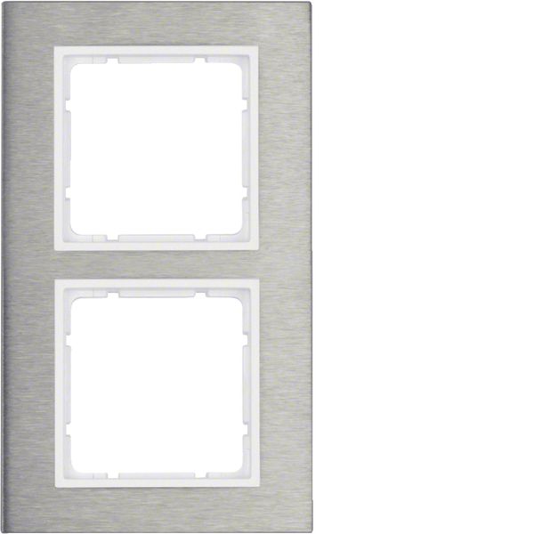 Frame 2gang vert., B.7, stainless steel/p. white matt, metal brushed image 1