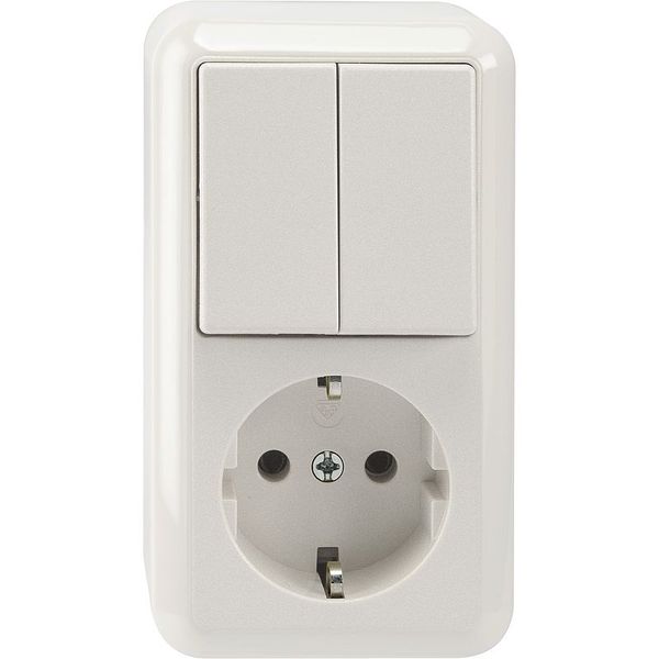 Combination SCHUKO socket/series switch, 1-pole, polar white, surface-mounted image 1