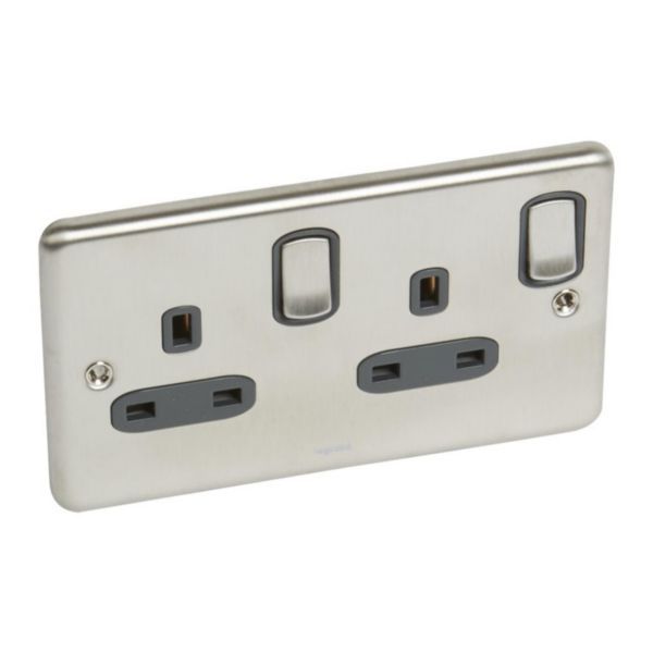 Synergy Authentic 2 Gang 13A Double Pole Switched Socket Outlet Brushed Stainless Steel image 1