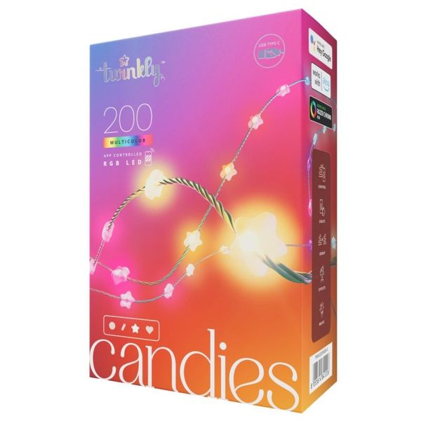 Twinkly Candies – 200 Star-shaped RGB LEDs, Green Wire, USB-C image 1