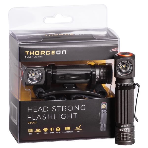 LED Mini Head Flashlight 3W 130Lm (16x150mm) Rechargeable 14500-USB-750mAh IP65 THORGEON image 1