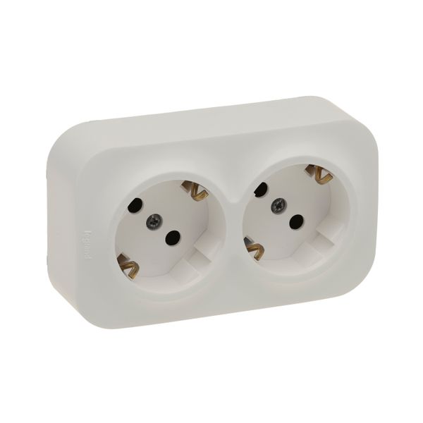 2X2P+E SCHUKO 16A PREWIRED SOCKET WITH SHUTTERS IVORY image 1