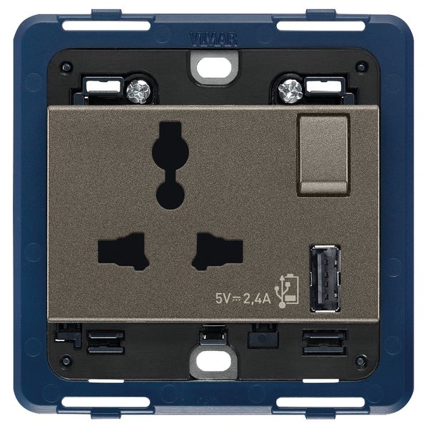 2P+E 13A SICURY socket multistd USBA Met image 1