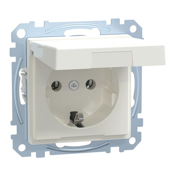 SCHUKO socket with hinged lid, plug-in terminals, polar white glossy, system image 1