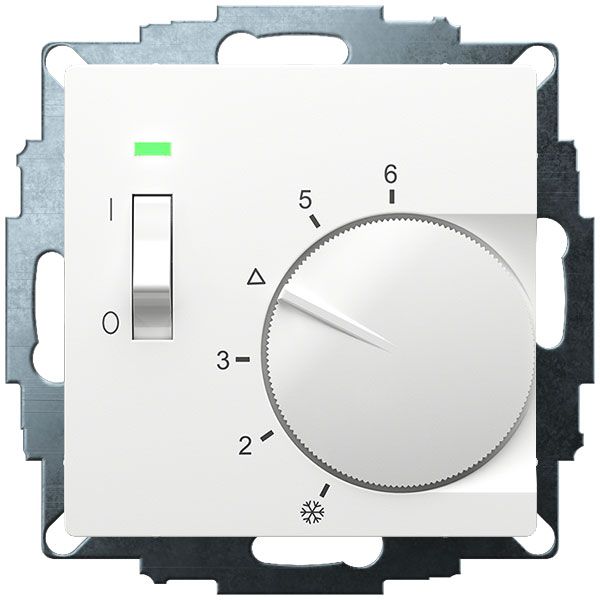 UP room controller, RAL9016 glossy 55x55, 5-30C, AC 230V, 1NC, 10 A, temperature reduction approx. 4K, switch on/off, display controller "heating" image 2