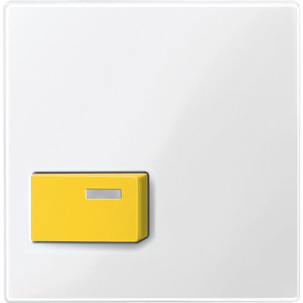 Central plate for stop button, yellow, polar white glossy, system M image 1