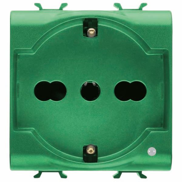 ITALIAN/GERMAN STANDARD SOCKET-OUTLET 250V ac - FOR DEDICATED LINES - 2P+E 16A DUAL AMPERAGE - P30-P17 - 2 MODULES - GREEN - CHORUSMART image 2