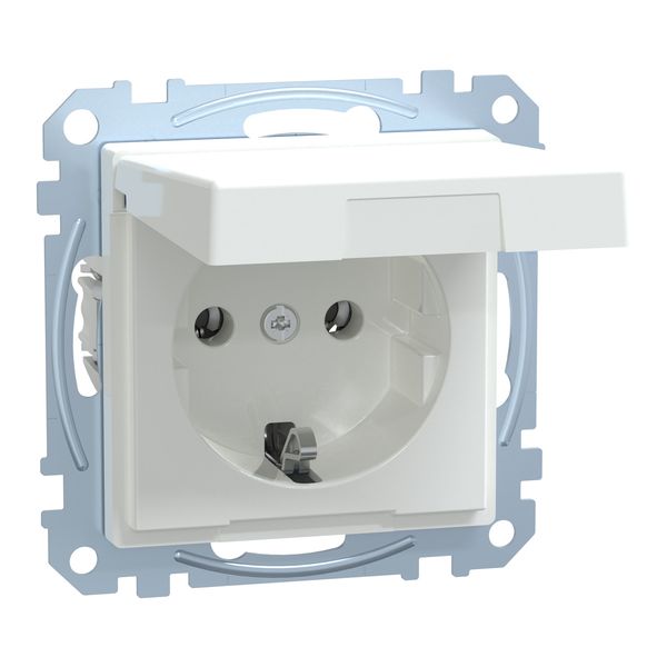 SCHUKO socket with hinged lid, plug-in terminals, active white glossy, system image 1