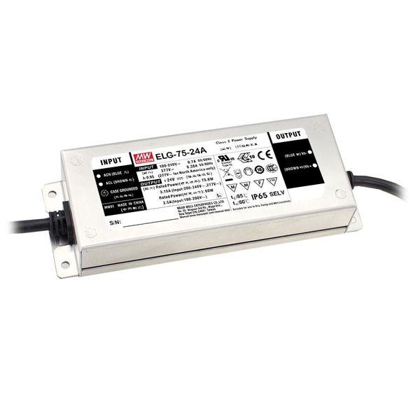 ELG-75-24B-3Y Led driver, IP67 75,6W, 24V, 3,15A CV+CC dimmable+ PE, MEAN WELL image 1