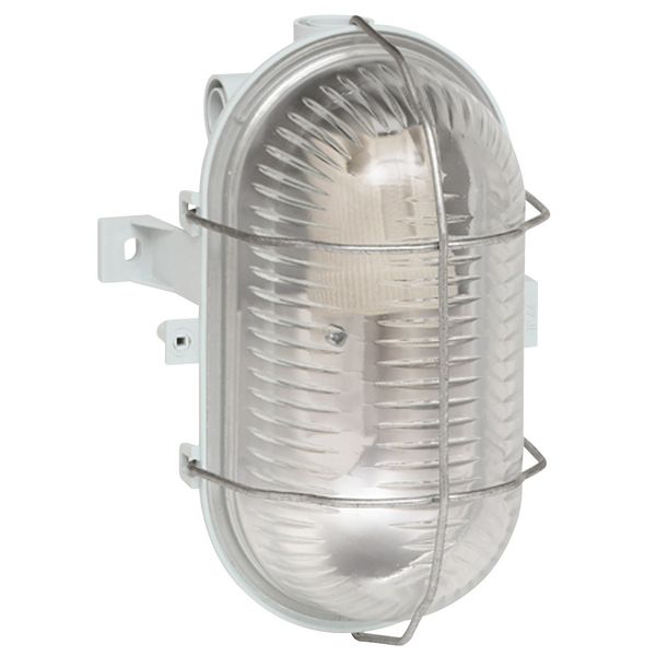 Bulkhead light - IP 44 - IK 06 - oval 60 W - E27 - metal grid no tool - grey image 1