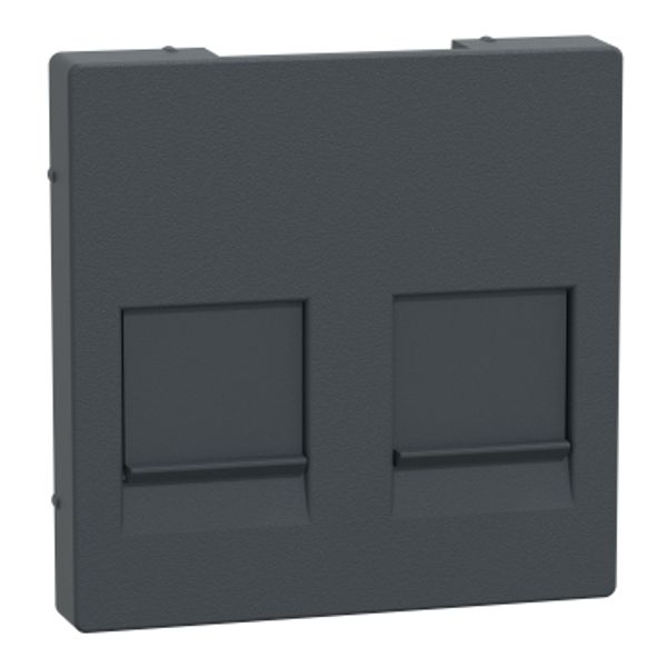 Central plate f. 2-gang modular jack w. dust slide, anthracite, System M image 2