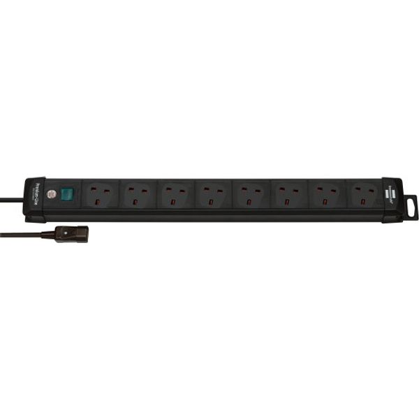 Premium-Multi-Line extension lead 8-way 2m H05VV-F 3G1,25 black with IEC-Plug 10A / 250V *GB* image 1