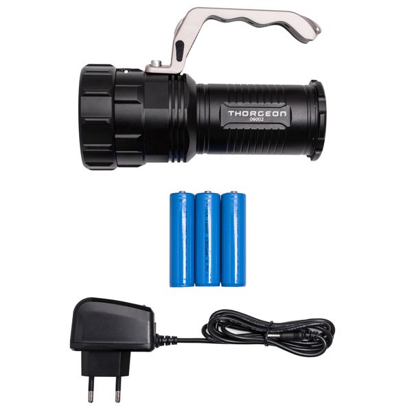 LED Flashlight 10W 800Lm IP44 (165x110x75mm) + 18650 Accumulator 3x2300mAh THORGEON image 2