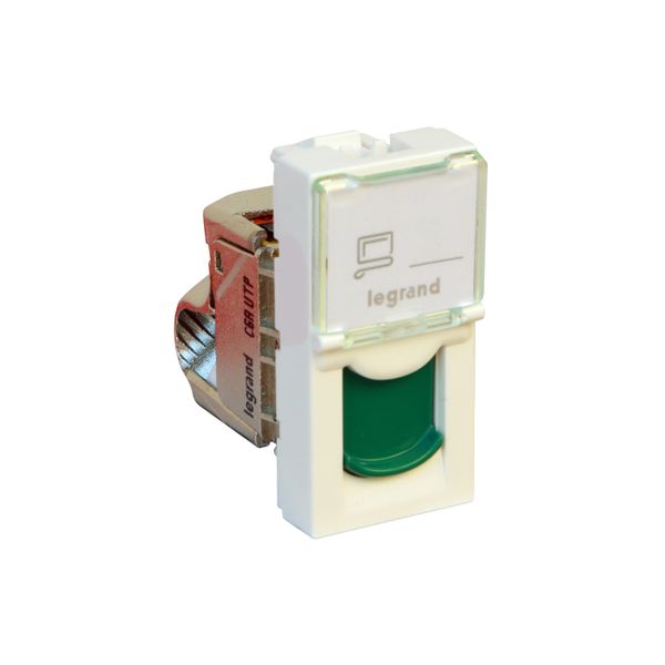 RJ45 socket Mosaic category 6A UTP 1 module white + green shutter image 2