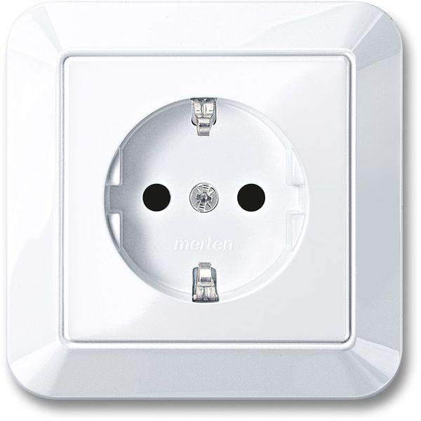 SCHUKO socket outlet with full cover plate, increased contact protection, plug-in terminals, active white glossy, 1-M image 1