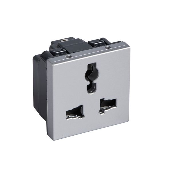 Multistandard 2P+E unswitched socket outlet Arteor 2 modules - alu image 1