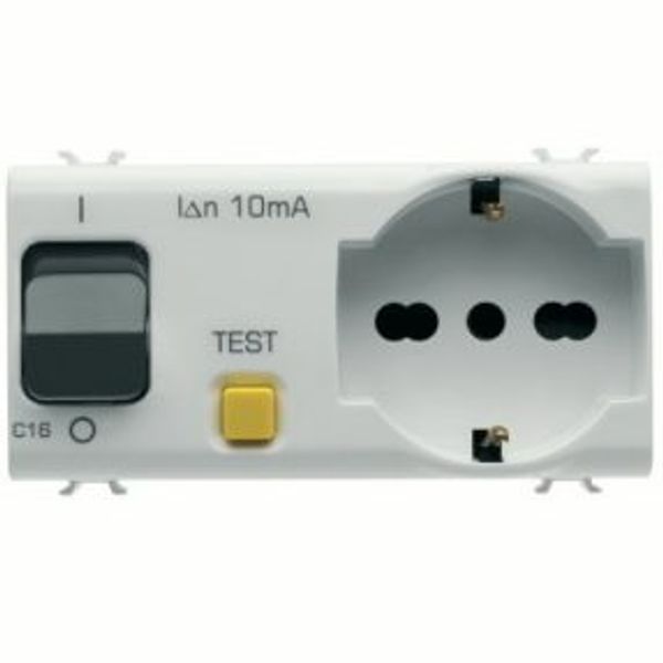 INTERLOCKED SWITCHED S.-OUTLET - 2P+E 16A - P40 - WITH RCBO 1P+N 16A - 230Vac - 4 MODULES - SATIN WHITE - CHORUSMART image 1