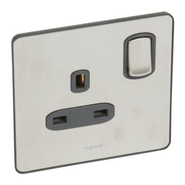 Synergy™ Sleek - 1 gang switched double pole socket outlet 13A Brushed Stainless steel image 1