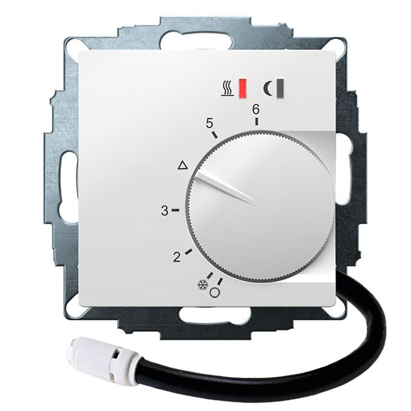 UP controller 5-30C with limiter function. 10-40C, RAL9016 glossy 55x55, AC 230V, 16 A 1 NO contact, PWM / 2 point control, switch, TA, display, sensor image 1