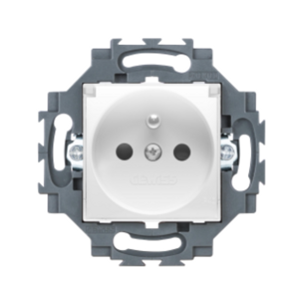 FRENCH STANDARD SOCKET-OUTLET 250V ac - SCREW TERMINALS - FRONT TIGHTENING TERMINALS - WITH LID - 2P+E 16A - WHITE - DAHLIA image 1