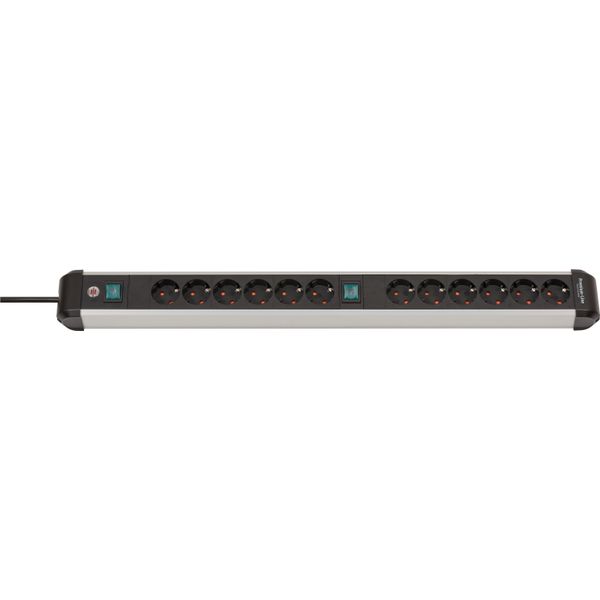 Premium Alu-Line extension lead 12-way 3m H05VV-F 3G1.5 2x 6-fold switchable sockets image 1