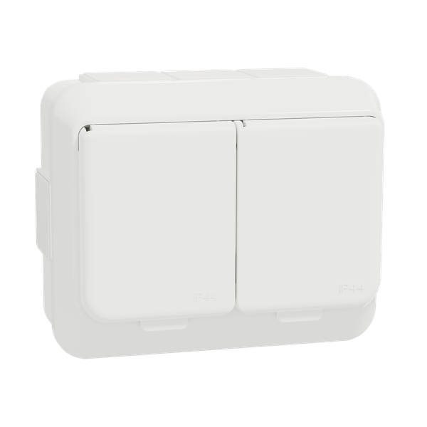 Exxact double socket-outlet with lid IP44 earthed white image 5