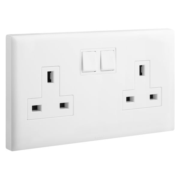 Socket 2 Gang 13A Switched + LED 14X7 White, Legrand - ELOE image 1