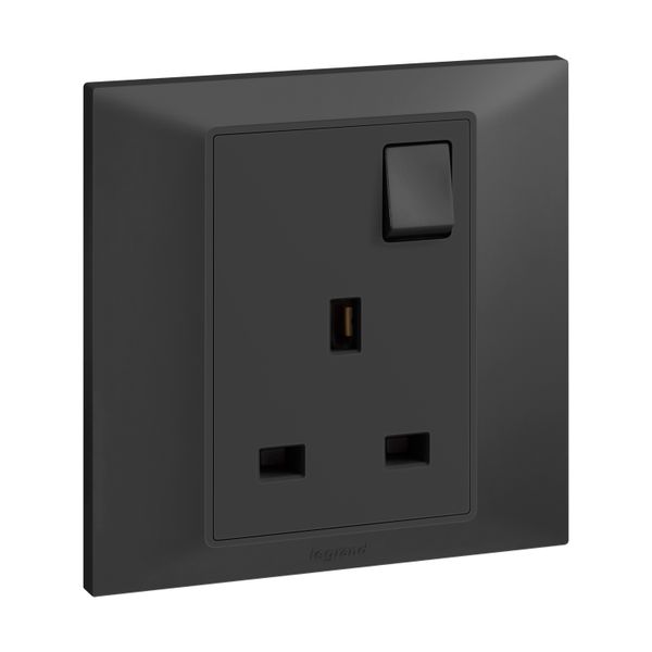 Socket 1 Gang 13A Switched + LED 7X7 Black, Legrand-Belanko S image 1