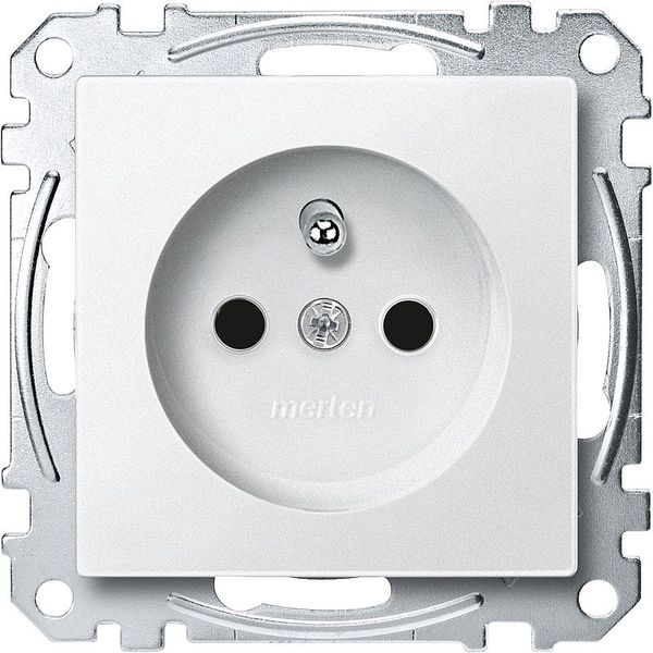 Socket with protective contact pin, screw lift terminals, touch protection, polar white, system M image 1