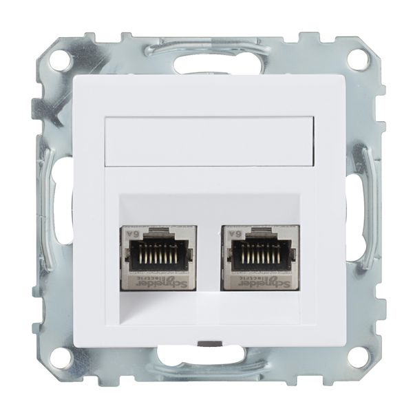 Exxact data socket - RJ45 Cat6a STP - with fixing frame & centre plate - angled image 2