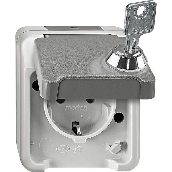 SCHUKO socket with touch protection, lockable with various closures, light gray, AQUASTAR image 1