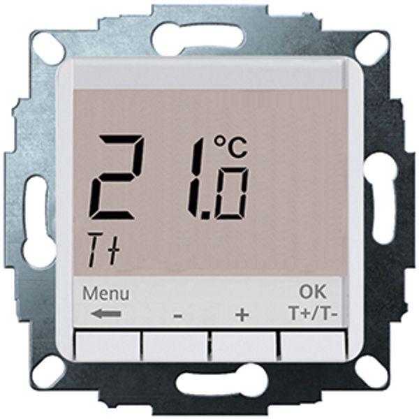 Flush-mounted thermostat as room controller, AC 230V, 1 changeover contact, heating 5(2) A, cooling 1(1) A, white backlighting image 2