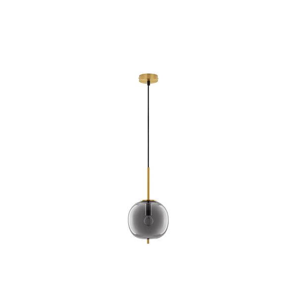 Brass Gold Metal & Smoky Glass Black Fabric Wire LED E14 1x5 Watt 230 Volt IP20 Bulb Excluded D: 18.5 H: 120 cm Adjustable height image 1