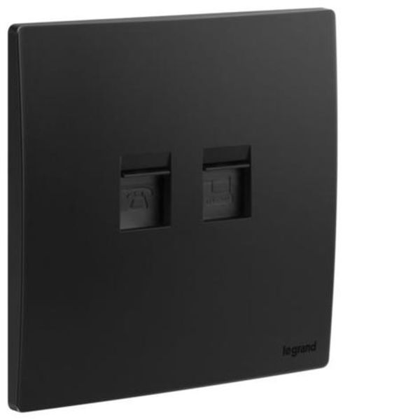 RJ11 and RJ45 category 6 UTP socket outlets matt black image 1