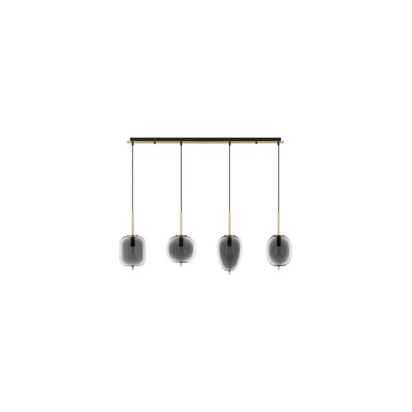 Brass Gold Metal & Smoky Glass  Black Fabric Wire  LED E14 4x5 Watt 230 Volt  IP20 Bulb Excluded  L: 110 W: 18.5 H: 120 cm Adjustable height image 1