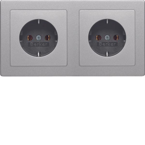 SCHUKO socket outlet combination 2gang, w. frame, Q.1/Q.3, alu velvety image 1